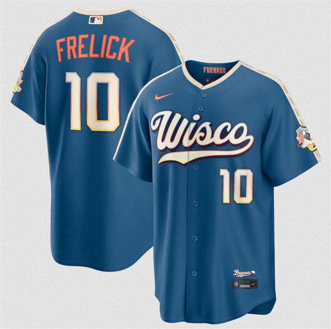Men's Milwaukee Brewers #10 Sal Frelick Mineral Blue 2026 City Connect Stadium Stitched Baseball Jersey